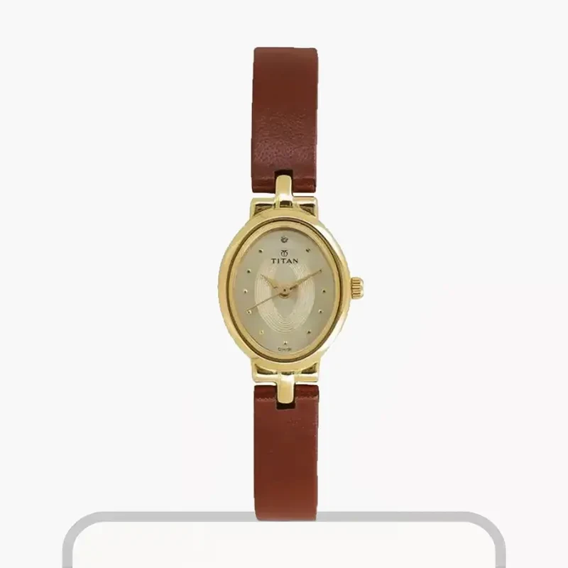 Titan Brown Leather Strap Champagne Dial Ladies Watch